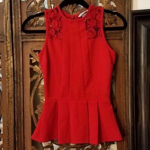 Red lace peplum blouse